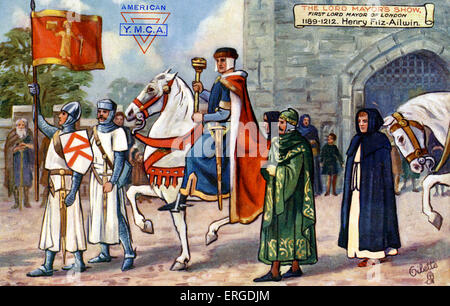 Henry Fitz-Herrschaft, erste Lord Mayor of London. 1189-1212. in der Lord Mayor es Show, Cheapside, London. Beschriftung auf Rückseite lautet: Stockfoto