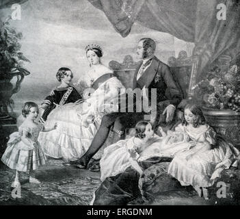 Queen Sie Victoria mit Prinz Albert und ihren Kindern im Jahr 1846. Nach Gemälde von F. Winterhalter. . QV: Monarch des Vereinigten Königreichs Stockfoto