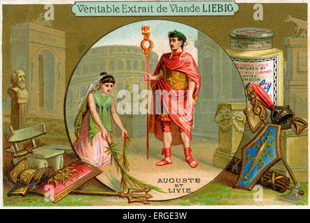 Livia, Roman Empress und dritte Ehefrau von Kaiser Augustus. Bildunterschrift lautet: "Auguste et Livie". Liebig-Card-Serie (1889). Stockfoto