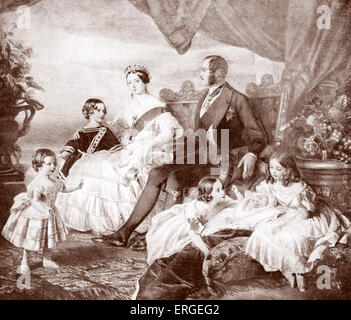 Queen Sie Victoria mit Prinz Albert und ihren Kindern im Jahr 1846. Nach Gemälde von F. Winterhalter. . QV: Monarch des Vereinigten Königreichs Stockfoto