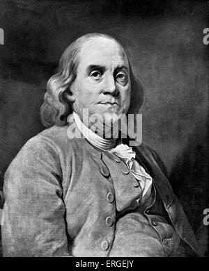 FRANKLIN, Benjamin - Porträt großer amerikanischer Staatsmann, Gelehrter und Erfinder. Das Glas "Armonica" erfunden. (1706 - 1790) Stockfoto