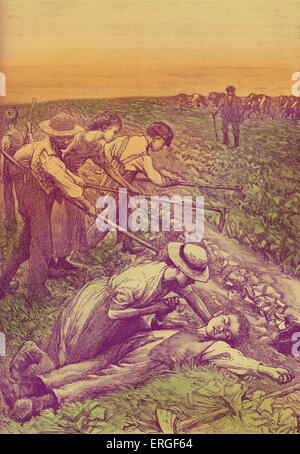 "Gang System" Landwirtschaft - Ende des 19. Jahrhunderts Abbildung. Teilung der Sklavenarbeit auf den Plantagen verwendet. Junge hat von in Ohnmacht gefallen. Stockfoto