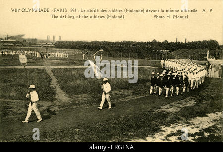 Olympische Spiele 1928 Parade Paris Frankreich. 8.-Olympiade.  Finnische Athleten vorbei marschieren. Foto: Manuel H. Jeux Olympiques Stockfoto