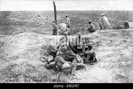 Alltag der Soldaten während des 1. Weltkrieges: ein Battlefield-Spiel der Karten. Offizielles Foto von "La Abschnitt Photographique de Stockfoto