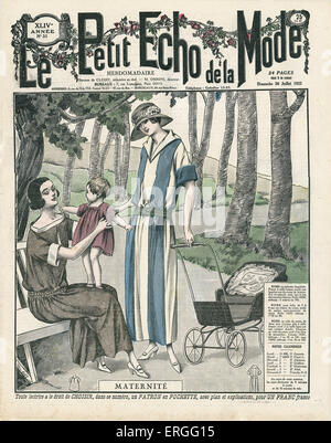 Französische Mode der 1920er Jahre: Mutterschaft.  Titelseite von Le Petit Echo De La Mode, 30. Juli 1922. Französische Mode-Magazin. Stockfoto