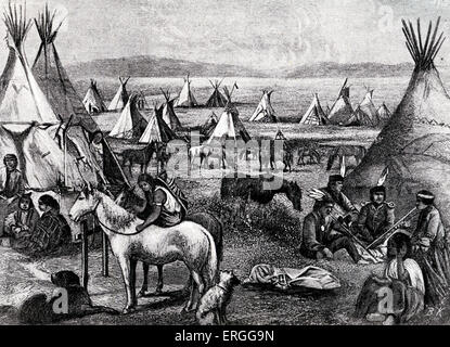 Navajo-Indianer, die speziell "Parushapats" auf den Ebenen von Arizona c. 1880er Jahren lagerten.  Illustration von Bohuslav Kroupa (1838- Stockfoto