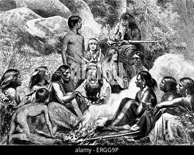 Navajo-Indianer, die speziell "Parushapats" auf den Ebenen von Arizona c. 1880er Jahren lagerten.  Illustration von Bohuslav Kroupa (1838- Stockfoto