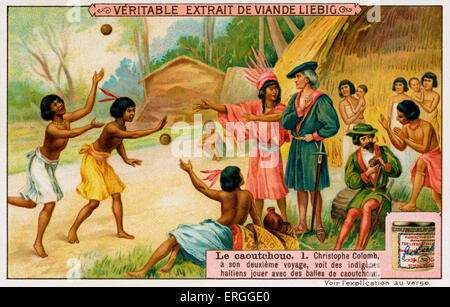 Die Geschichte des Gummis: Christopher Columbus. Während seiner zweiten Reise, Christopher Columbus sah, dass die indigenen Haitianer Stockfoto
