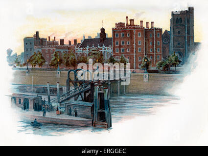 Lambeth Palace - Blick von der Brücke. Ende des 19. Jahrhunderts. Offizielle Londoner Residenz des Erzbischofs von Canterbury. Stockfoto