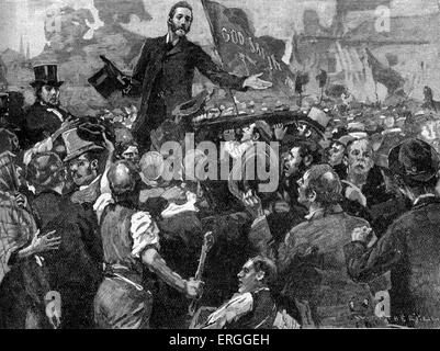 Parnell adressieren Anti-Rent-treffen in Limerick, Irland, 1879. Irischen Vermieter, nationalistischen politische Führer, Bodenreform Rührwerk und der Gründer und Leiter der Irish Parliamentary Party. 27. Juni 1846 – 6. Oktober 1891. Stockfoto