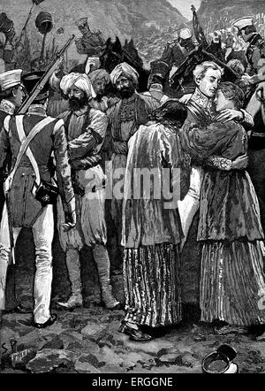 Ersten Anglo - Afghanischen Krieg, 1839-1842: Rettung der britischen Gefangenen von Akbar Kahn. Afghanische Prinz, ein General, ein Stammesführer Stockfoto