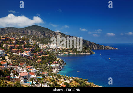 Stadt Kalkan, Mittelmeerküste, Türkei Stockfoto