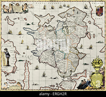 Seeland, Dänemark - veröffentlicht im "Atlas Contractus" Schencks 1713. Größte Insel Dänemarks. Stockfoto