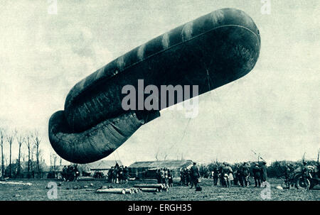 Britische Kite Ballon an der Westfront, April 1916 während des 1. Weltkrieges. Offizielle Foto der Westfront. Verwendet für Stockfoto