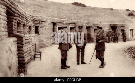 Britische Armee Division mit Sitz in Saloniki im Jahre 1916, während des 1. Weltkrieges.  Sandsack-Terrasse auf die britische Linie.  SALONICA, Stockfoto