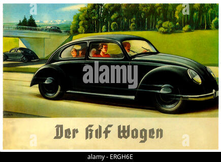 Volkswagen Werbung, 1930er Jahre. Bildunterschrift: "Der Kdf Wagen" / "Der Kdf-Wagen". KdF steht für "Kraft Durch Freude" ("Kraft durch Freude"). Namen für große staatlich kontrollierten Freizeit Organisation in Nazi-Deutschland. Prototyp-Modell aus dem Jahr 1936. N. Chr. originally published in Vorkriegs-Broschüre. Stockfoto