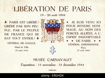 Befreiung von Paris Ausstellung Werbung, 1944. Ausstellung im Musée Carnavalet, 11 November - 31. Dezember 1944.  Beschriftung Stockfoto