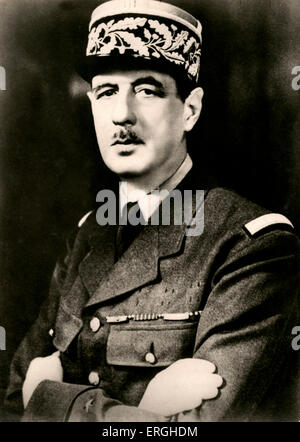 Charles de Gaulle - Porträt. Französischer General der freien französischen Streitkräfte (Forces Françaises Libres) während des 2. Weltkrieges und Stockfoto