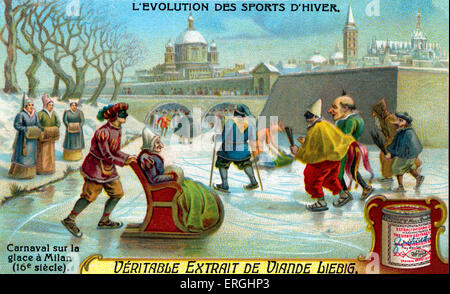 Die Entwicklung des Wintersports: Karneval in Venedig auf dem Eis, aus dem 16. Jahrhundert. Liebig extrahieren von Fleisch Sammelkarten-Serie Stockfoto