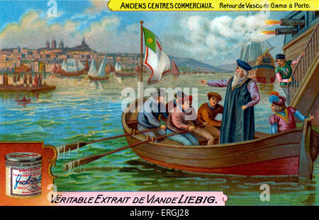 Alten Einkaufszentren: Vasco da Gamas Rückkehr nach Porto.  1. Graf von Vidigueira, portugiesischer Seefahrer und Entdecker, c. 1460/1469 – 24 Stockfoto