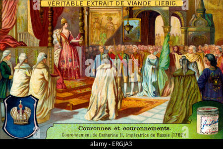 Krönung von Katharina II. von Russland 12. September 1762 als Kaiserin und Autokrat aller Reußen im Kreml, Moskau. Stockfoto