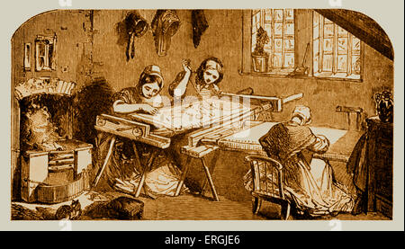 Frauen machen Spitze, Anfang des 19. Jahrhunderts. Abbildung ursprünglich aus Charles Knight ' Cyclopaedia der Industrie aller Stockfoto