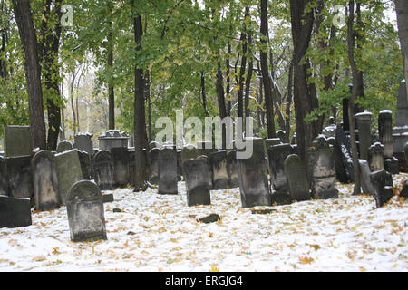 Alte jüdische Friedhof Warschau, Polen.  Grabsteine und Grabsteine Übersicht im Schnee. Friedhof in 1806 und verteilt über 83 Stockfoto