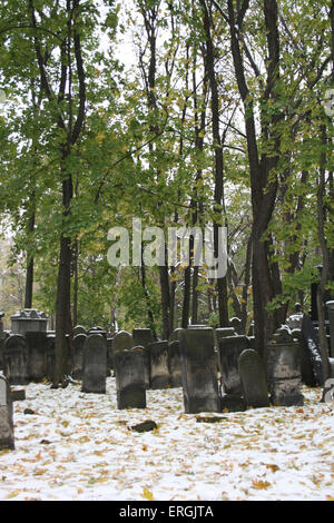 Alte jüdische Friedhof Warschau, Polen.  Grabsteine und Grabsteine Übersicht im Schnee. Friedhof in 1806 und verteilt über 83 Stockfoto