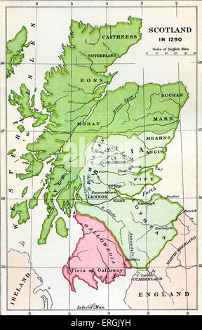 Karte von Schottland im Jahr 1290. Stockfoto