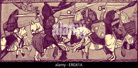 Ritter bei einem Turnier kämpfen. Aus provenzalischen Zeichnung, 14. Jahrhundert. Stockfoto