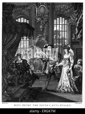 König Heinrich VIII. und Anne Boleyn von William Hogarth.  Gestochen von T. Cook & Sohn. Boleyn Dinkel "Bullen". 1729. HVIII: (1491 – Stockfoto