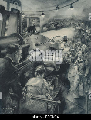 König George VI in den Geschützturm von HMS Collingwood. Während des 1. Weltkrieges Projekts in Jütland, 31. Mai 1916. Nach der Zeichnung Stockfoto