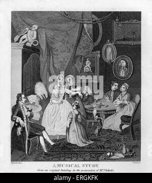 Eine musikalische Studie von William Hogarth, 1809. Gestochen von Thomas Cook. George Händel (1685-1759) sitzt am Cembalo. Stockfoto