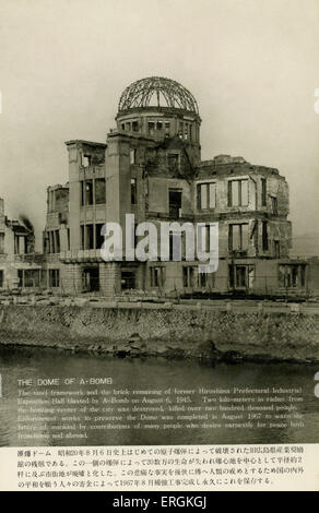 Hiroshima, Japan. Ruinen nach zuerst Atomic zuzuschlagen. Bildunterschrift lautet: "die Kuppel der a-Bombe: das Stahlgerüst und die Ziegel Stockfoto