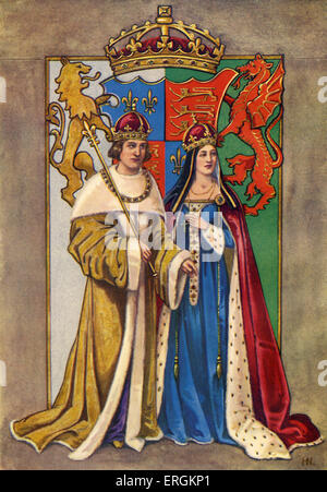 König Henry VII von England (1457-1509) im Bild mit Frau Königin Elysabeth / Queen Elizabeth / Elizabeth of York (1466-1503). Stockfoto
