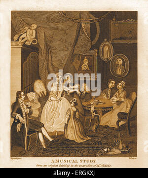 Eine musikalische Studie von William Hogarth, 1809. Gestochen von Thomas Cook. George Händel (1685-1759) sitzt am Cembalo. Stockfoto
