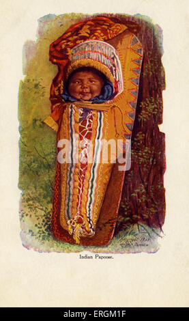 Indianische Kind in der Wiege Board, manchmal auch als ein Papoose, nach einer Illustration von H.H Tommen, 1903. Stockfoto