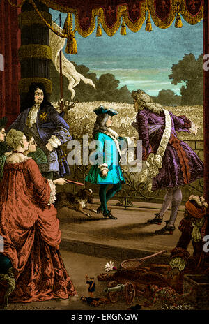 Louis XV der junge König, König von Frankreich aus dem Jahr 1715 bis 1774. Auf Balkon mit Menschen unten stehend. 15. Februar 1710 – Mai 10. 1774 Stockfoto