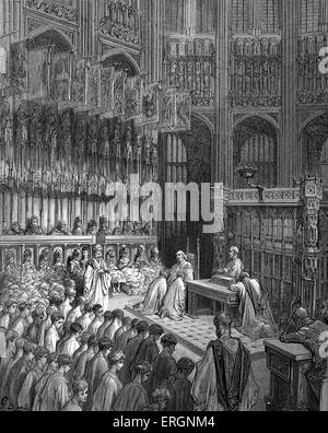 Westminster Abbey - Bestätigung der Westminster Boys. Gravur von Gustave Doré aus "London, eine Wallfahrt von Gustave Doré und Blanchard Jerrold", 1872. Stockfoto