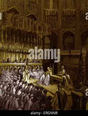 Westminster Abbey - Bestätigung der Westminster Boys. Gravur von Gustave Doré aus "London, eine Wallfahrt von Gustave Doré und Blanchard Jerrold", 1872. Stockfoto