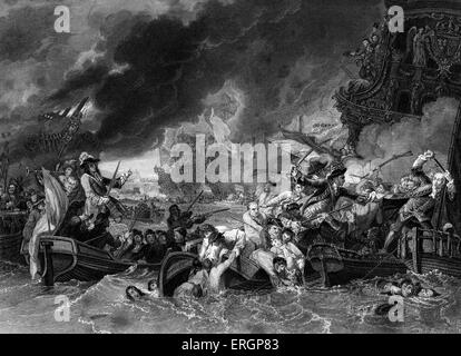 Schlacht von La Hogue, Mai 1692. Die englische Flotte unter dem Kommando von Admiral Edward Russell, 1. Earl of Orford, zerstört ein Stockfoto