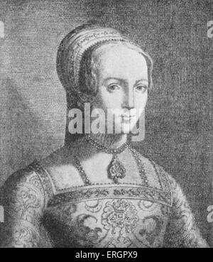 Lady Jane Grey (1536/1537 – 12. Februar 1554), Porträt. Großnichte von Heinrich VIII. von England. Auch bezeichnet als Königin Jane, wie sie als ungekrönte Königin Regent des Königreichs von England und Königreich von Irland für neun Tage im Juli 1553 regierte als Edward auf seinem Sterbebett ihr über seine beiden Schwestern Elisabeth und Maria als Nachfolger benannt. Nach einer Illustration aus "Heroologia Anglica' von Henry Holland, 1620. Stockfoto