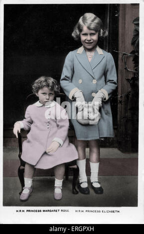 Prinzessin Margaret und Prinzessin Elizabeth, die königlichen Schwestern, als Kinder, 1930er Jahre. Fotograf nicht bekannt. Stockfoto