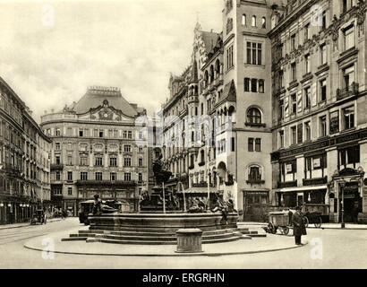 Der neue Markt (Neuer Markt) in Wien, an der Wende des Jahrhunderts. Straßenszene. Stockfoto