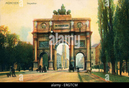 Siegestor (Siegestor) - München, Bayern, Deutschland. Ende des 19. Jahrhunderts Postkarte. Das Tor wurde im Auftrag von König Ludwig i. von Stockfoto