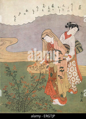 Junge Japanerin, unterstützt von ihrer Magd - Faksimile Druck von Suzuki Harunobu, japanischer Grafiker in der Ukiyo-e-Stil. SH: Stockfoto