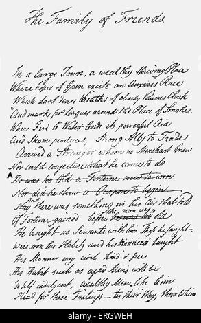 "Familie von Freunden".  Beginn des George Crabbes Gedichts.  Handschriftliches Manuskript. GC: Englischer Dichter und Naturforscher, 24 Stockfoto