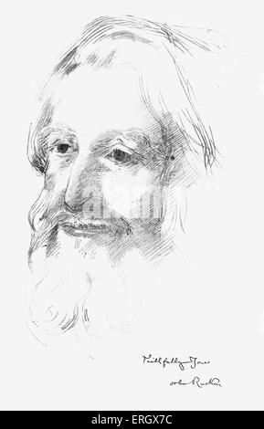 John Ruskin, englischer Schriftsteller, Dichter, Kunstkritiker, Gesellschaftskritiker und Künstler.  8. Februar 1819 - 20. Januar 1900.  Illustration von Stockfoto