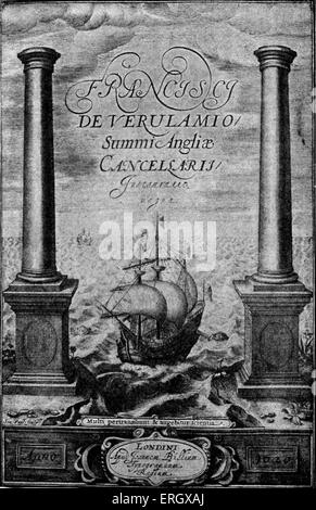 "Novum Organum", veröffentlicht philosophische Arbeit von Francis Bacon im Jahre 1620. Titelseite. FB: Englischer Philosoph, Staatsmann und Stockfoto