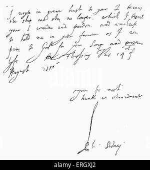 Brief von Philip Sidney an William Cecil, 1. Baron Burghley: 15 August 1506. Handschriftliches Manuskript unterzeichnet. PH: Englisch Stockfoto